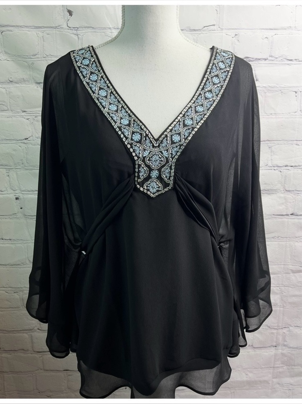 White House Black Market Embellished Kimono Blouse Top Large NWT